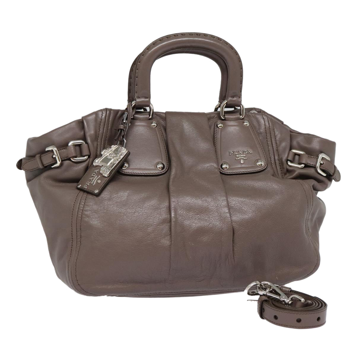 Luxury Prada Hand Bag Leather 2way Gray Silver  ki4824