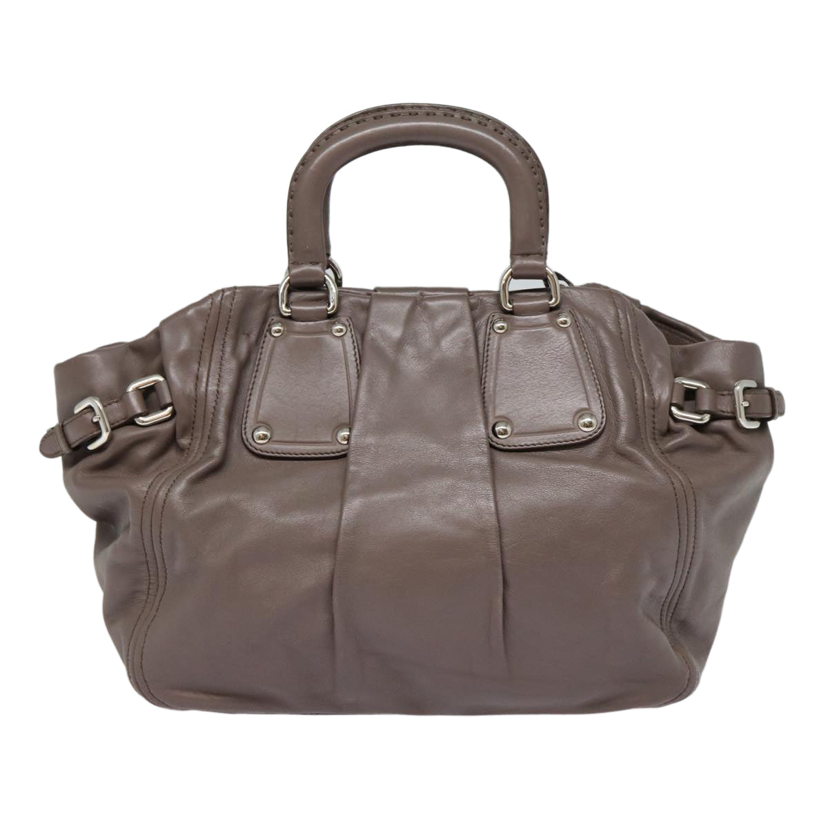 Luxury Prada Hand Bag Leather 2way Gray Silver  ki4824