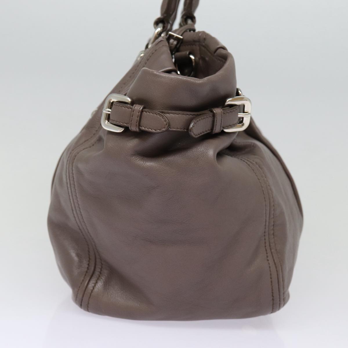Luxury Prada Hand Bag Leather 2way Gray Silver  ki4824