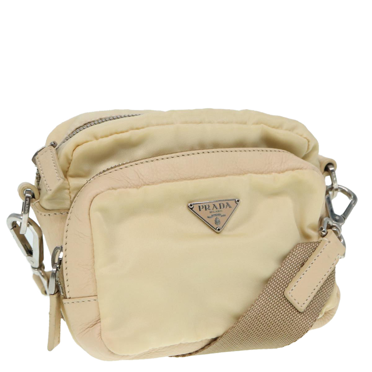 Luxury Prada Pouch Nylon Beige Silver  ki4892