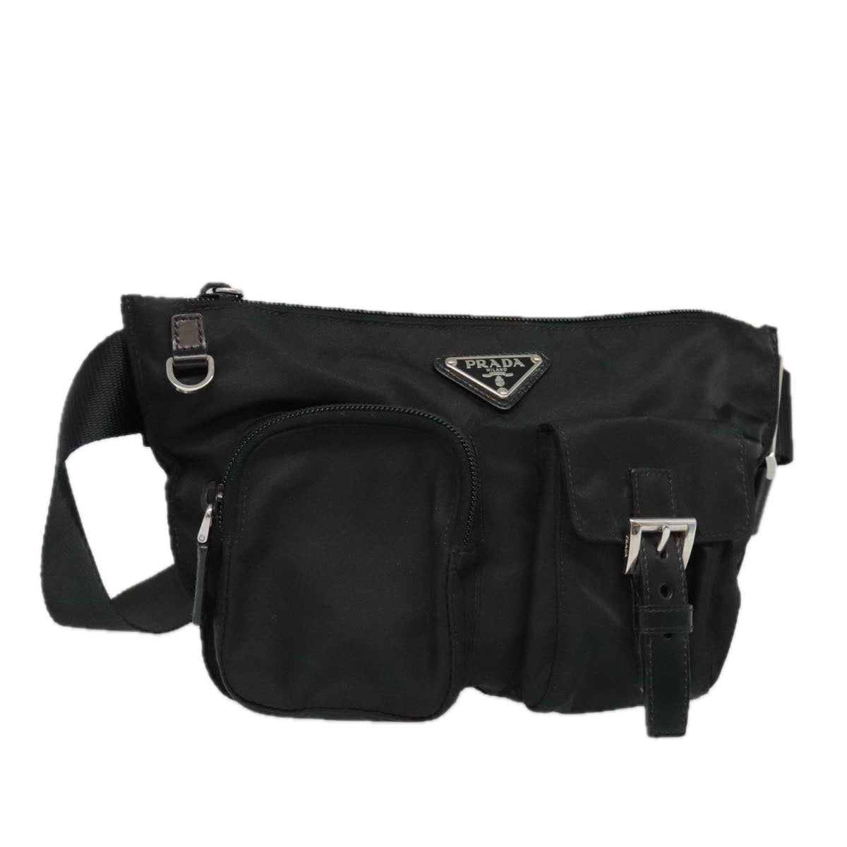 Luxury Prada Waist bag Nylon Black Silver  ki4941