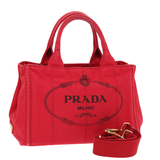 Luxury Prada Canapa PM Hand Bag Canvas 2way Red Gold  ki4999