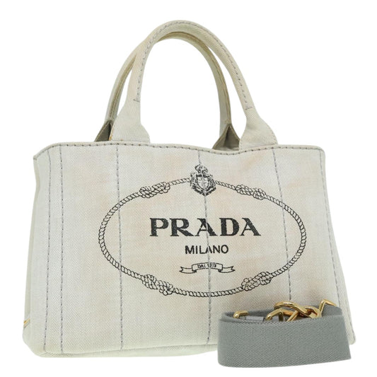 Luxury Prada Canapa PM Hand Bag Canvas 2way Gray Gold  ki5017