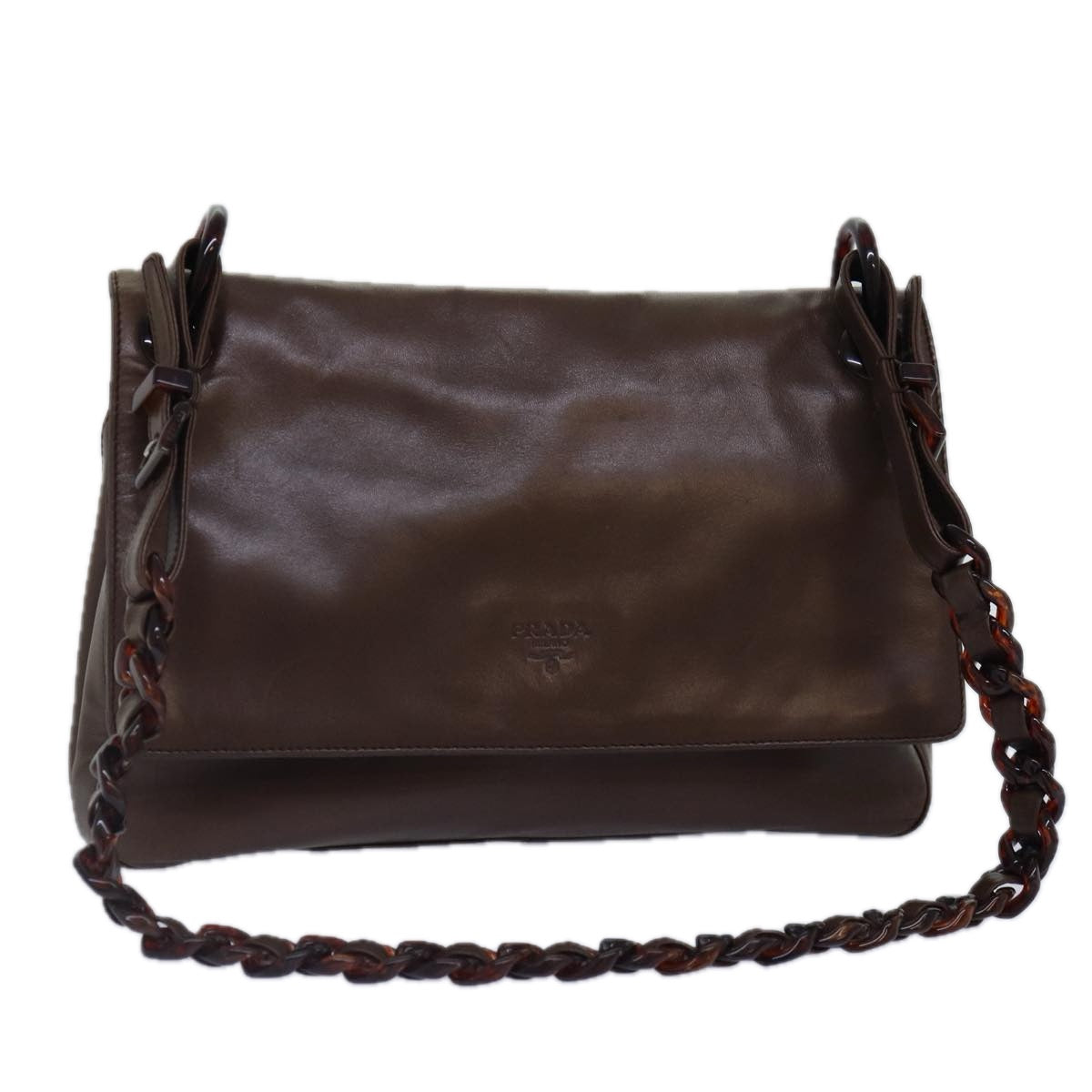 Luxury Prada Chain Shoulder Bag Leather Brown Silver  kk295