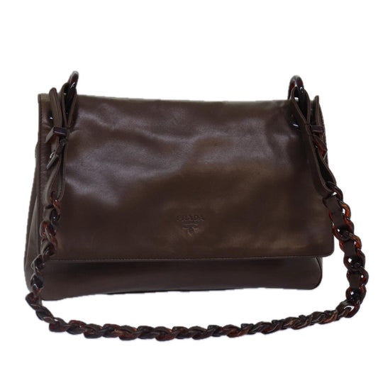 Luxury Prada Chain Shoulder Bag Leather Brown Silver  kk295