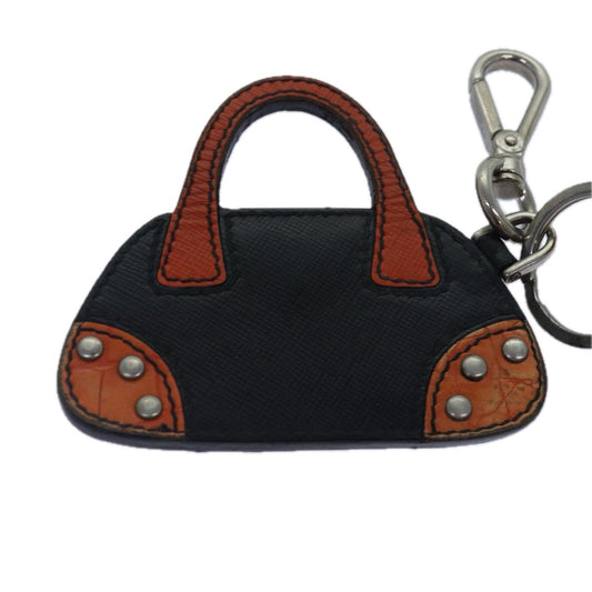 Luxury Prada Key Holder Saffiano Leather Metal Black Orange Silver  kk310