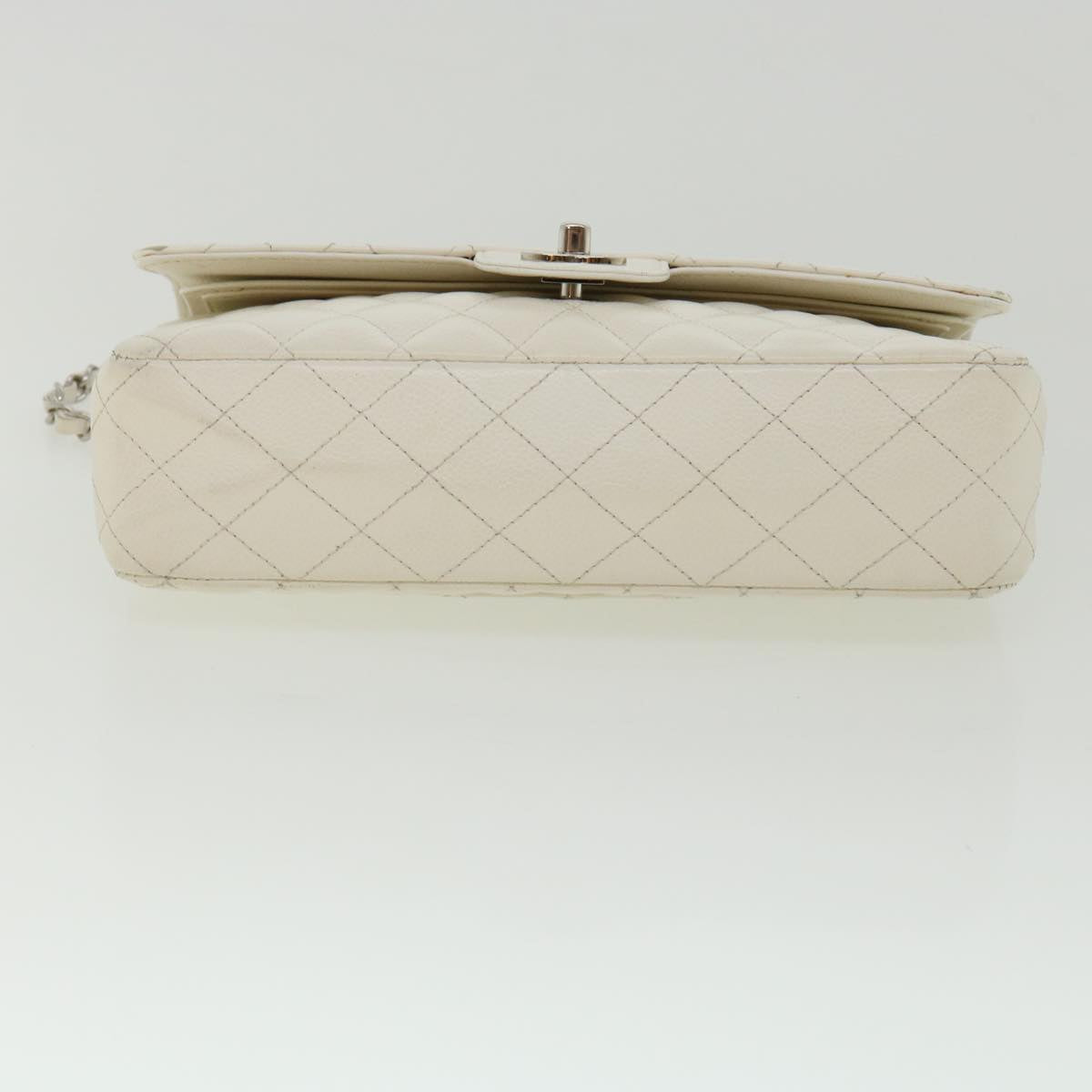 CHANEL Matelasse Double Flap Chain Shoulder Bag Caviar Skin White CC  knn085