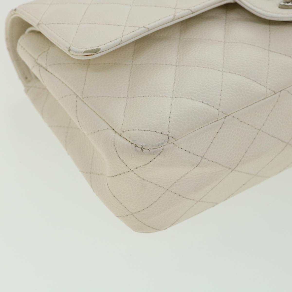 CHANEL Matelasse Double Flap Chain Shoulder Bag Caviar Skin White CC  knn085