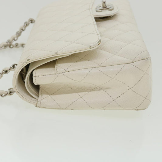 CHANEL Matelasse Double Flap Chain Shoulder Bag Caviar Skin White CC  knn085