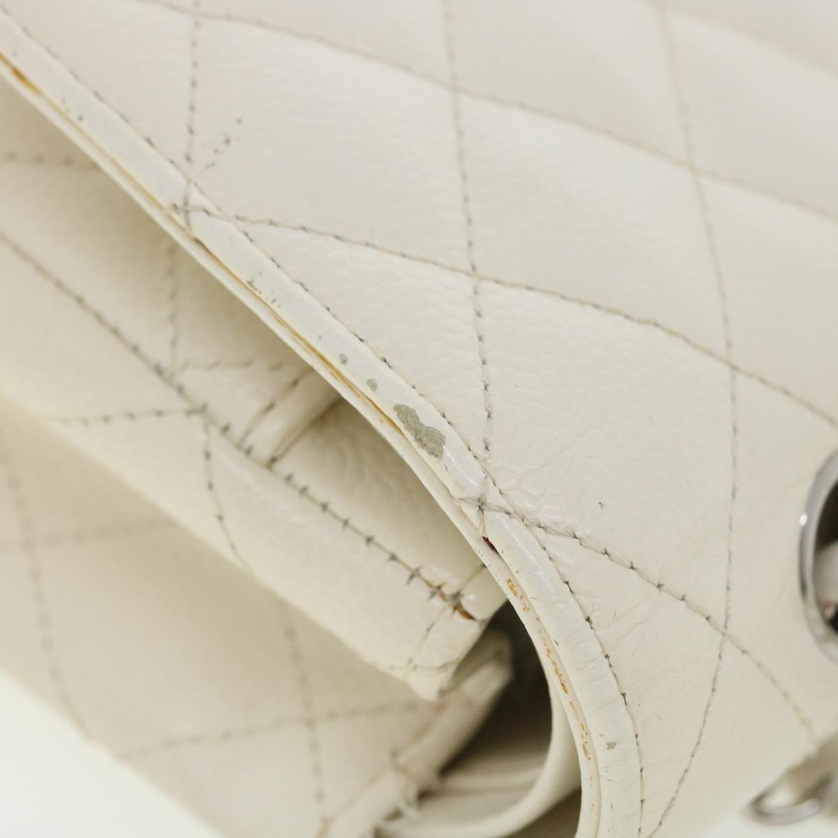 CHANEL Matelasse Double Flap Chain Shoulder Bag Caviar Skin White CC  knn085