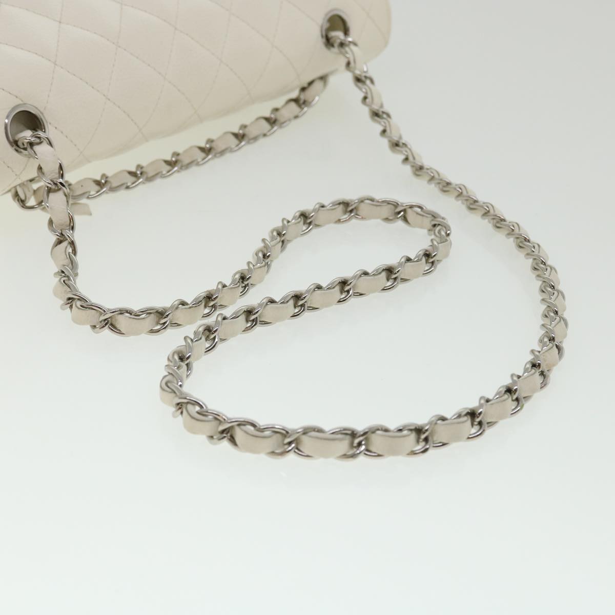 CHANEL Matelasse Double Flap Chain Shoulder Bag Caviar Skin White CC  knn085