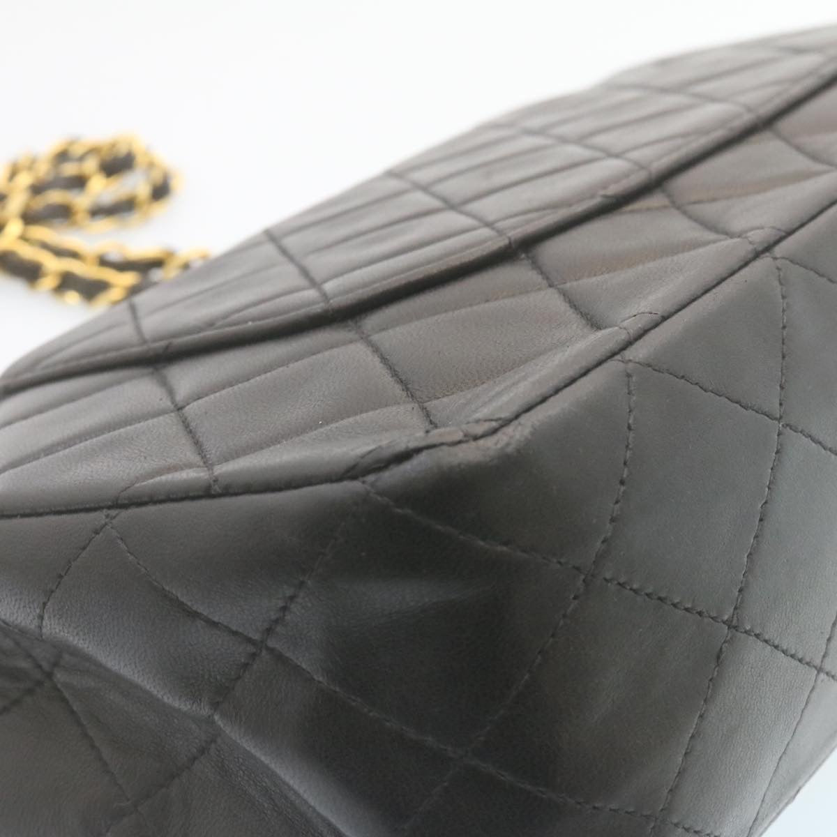 CHANEL Matelasse Chain Flap Classic Shoulder Bag Lamb Skin Black  lt323A