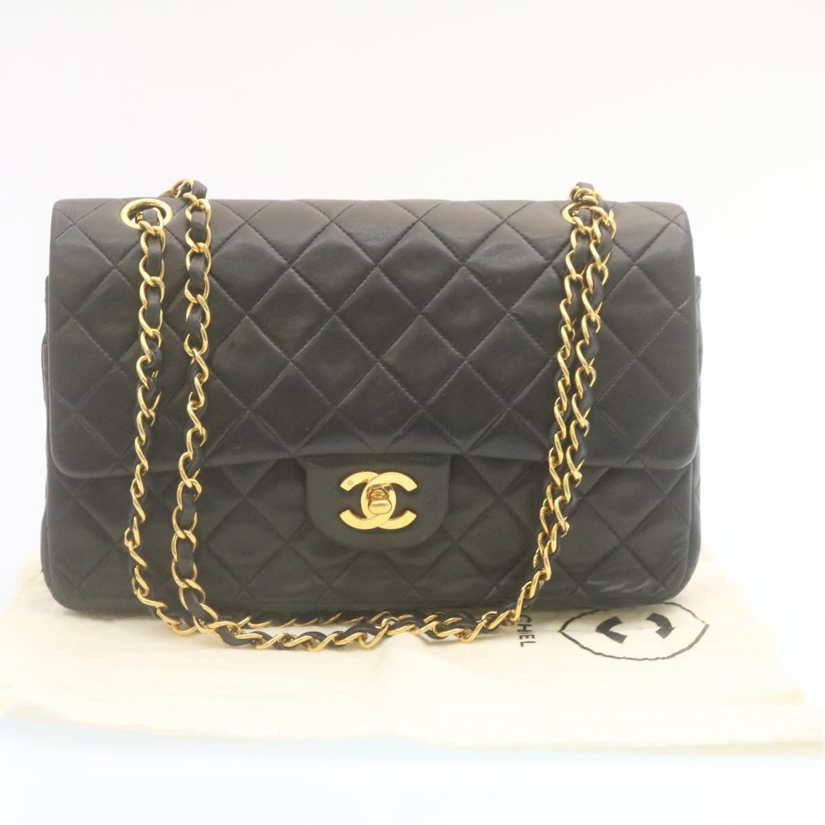 CHANEL Matelasse Chain Flap Classic Shoulder Bag Lamb Skin Black  lt323A