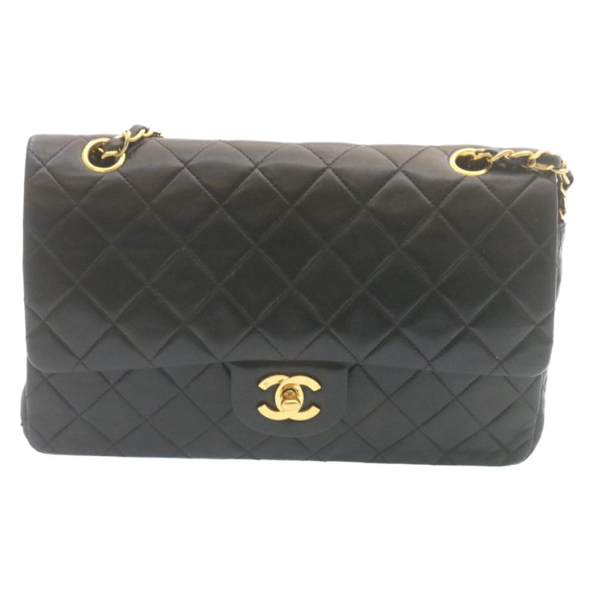 CHANEL Matelasse Chain Flap Classic Shoulder Bag Lamb Skin Black  lt323A