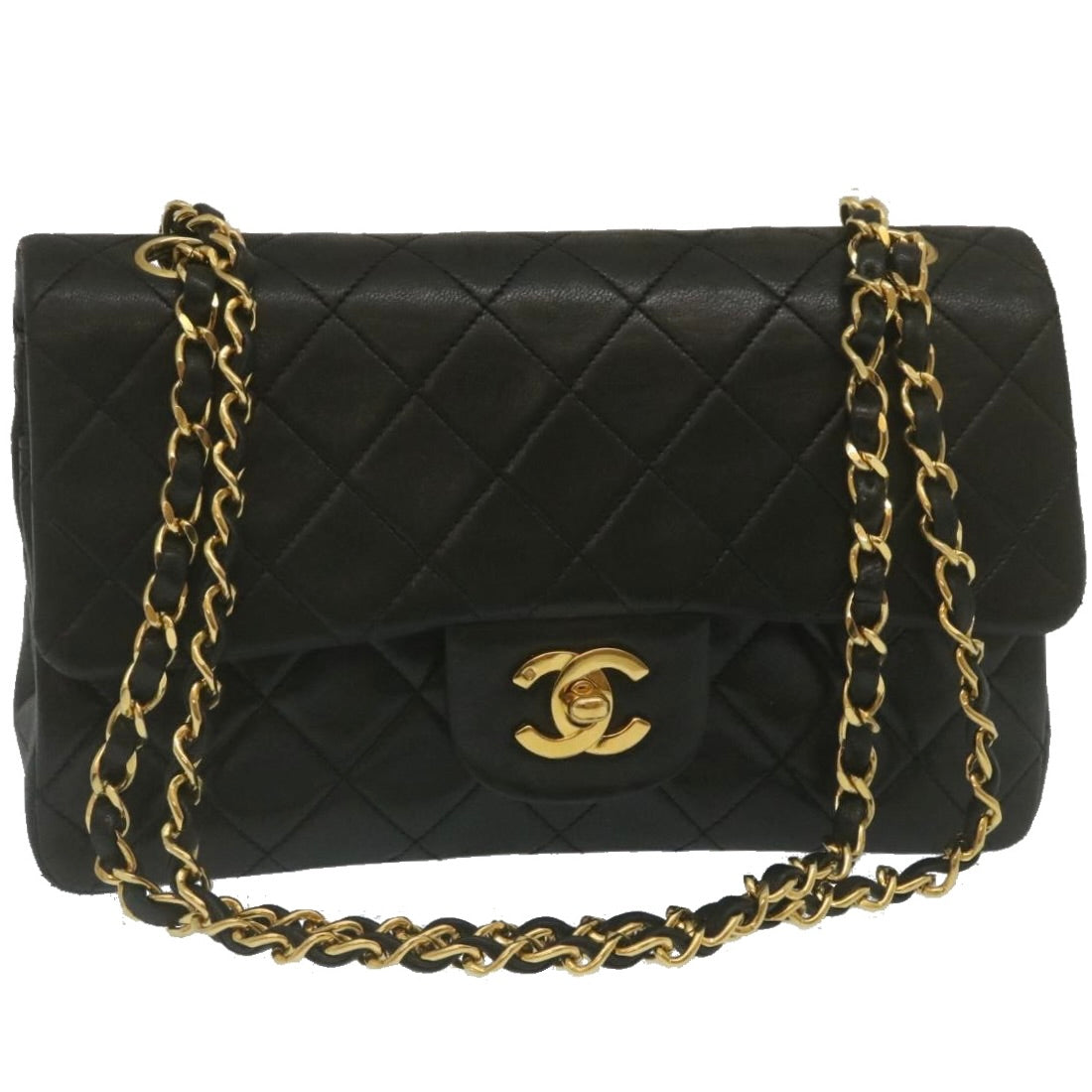 CHANEL Classic Matelasse 23 Chain Flap Shoulder Bag Lamb Skin Black  lt398A