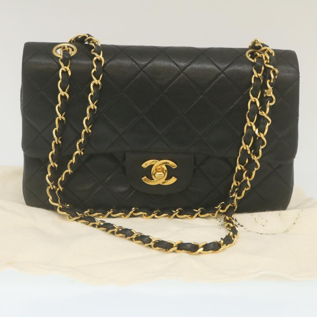 CHANEL Classic Matelasse 23 Chain Flap Shoulder Bag Lamb Skin Black  lt398A