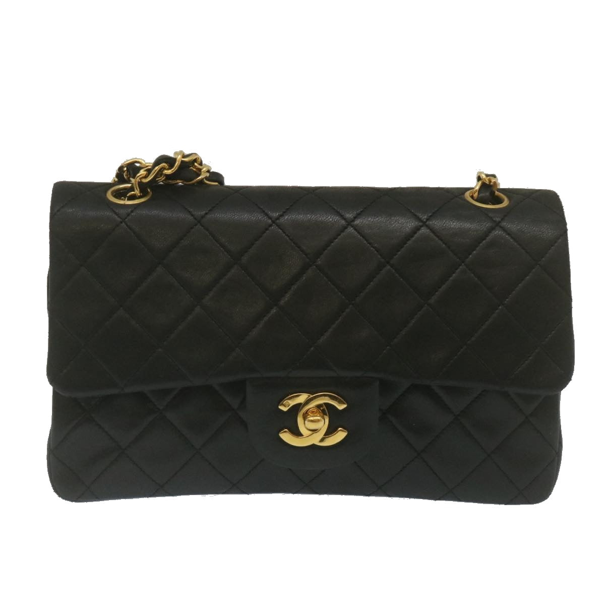 CHANEL Classic Matelasse 23 Chain Flap Shoulder Bag Lamb Skin Black  lt398A