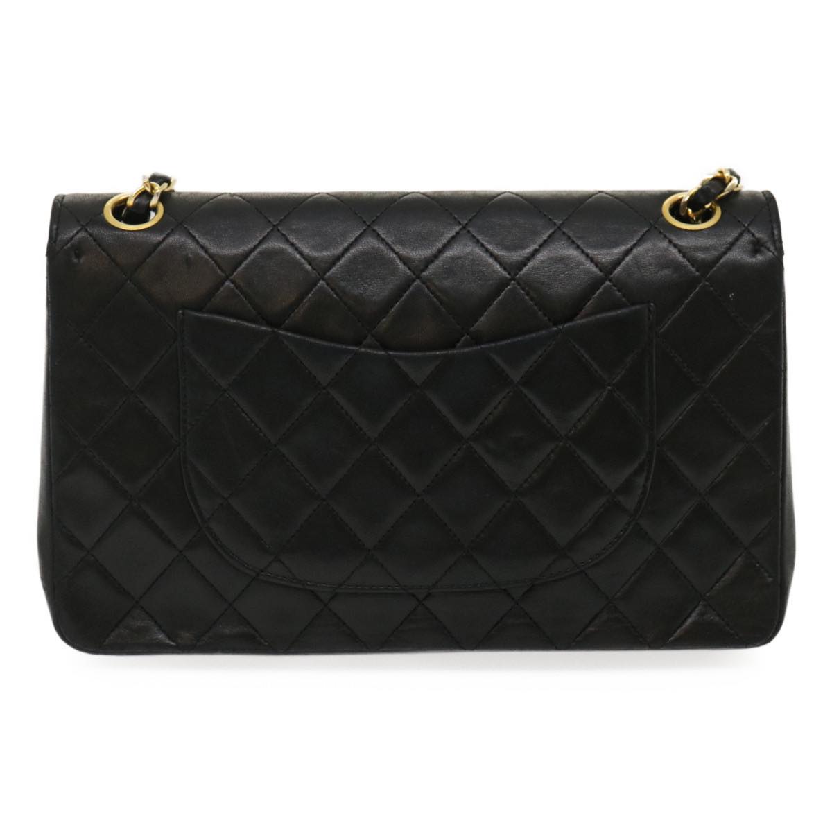 CHANEL Matelasse25 Chain Double Flap Shoulder Bag Lamb Skin Black CC  lt425A