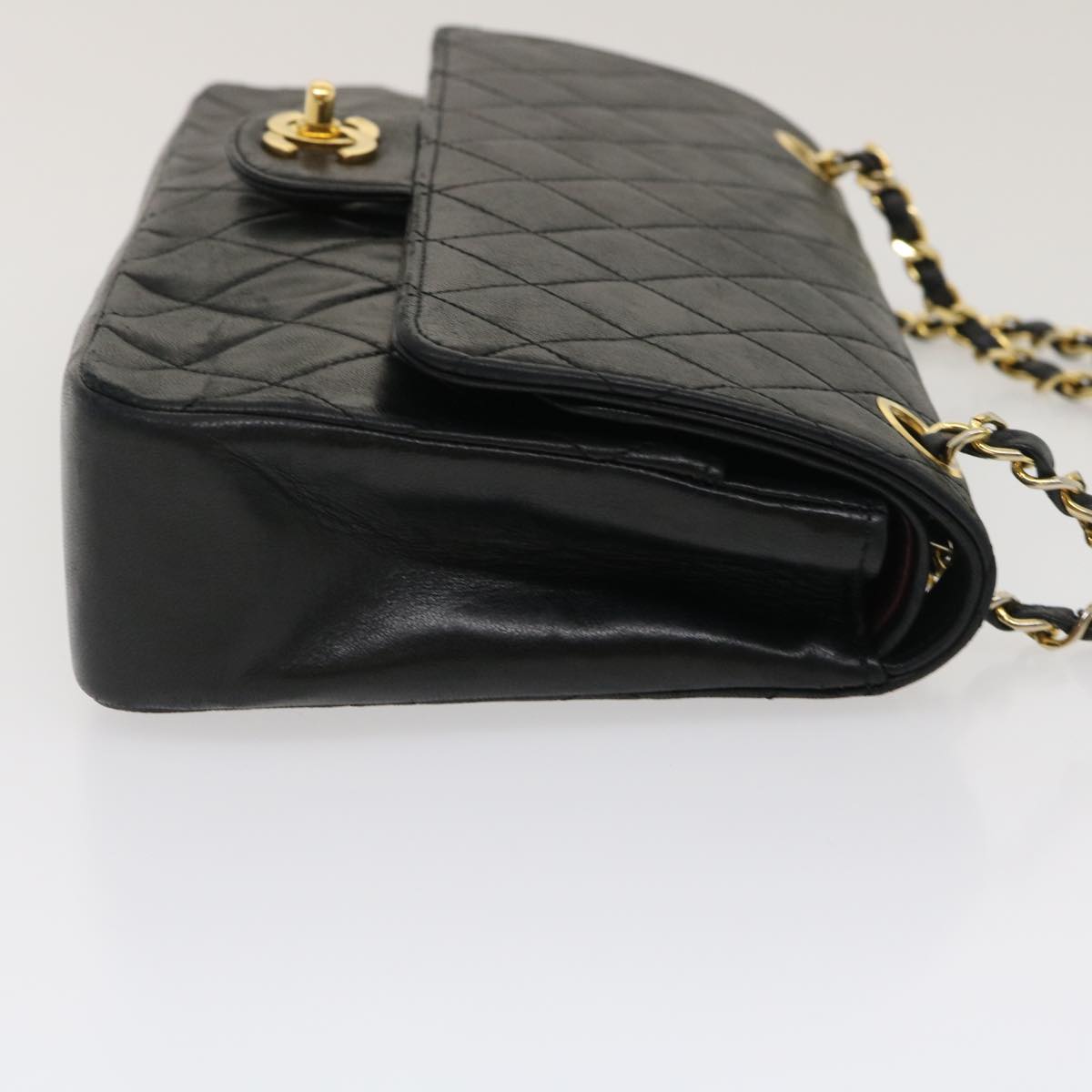 CHANEL Matelasse25 Chain Double Flap Shoulder Bag Lamb Skin Black CC  lt425A