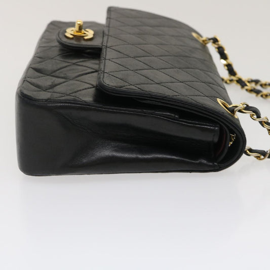 CHANEL Matelasse25 Chain Double Flap Shoulder Bag Lamb Skin Black CC  lt425A