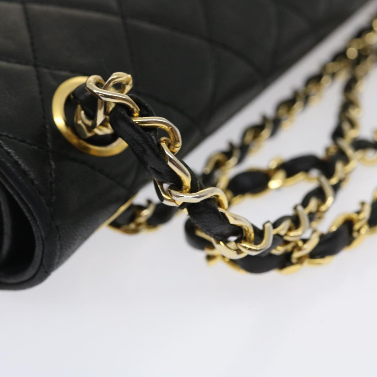 CHANEL Matelasse25 Chain Double Flap Shoulder Bag Lamb Skin Black CC  lt425A