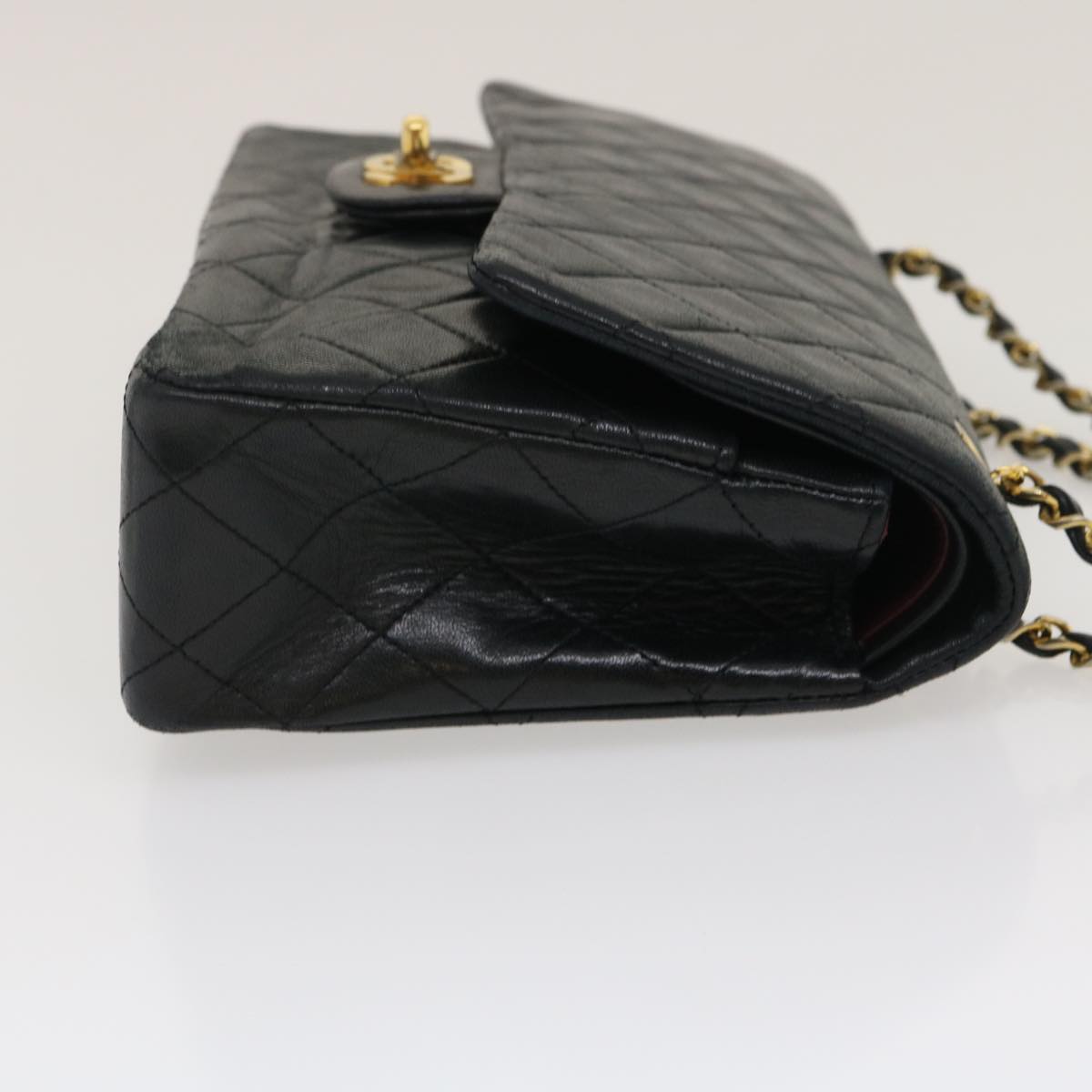 CHANEL Classic Matelasse 25 Chain Flap Shoulder Bag Lamb Skin Black  lt448A