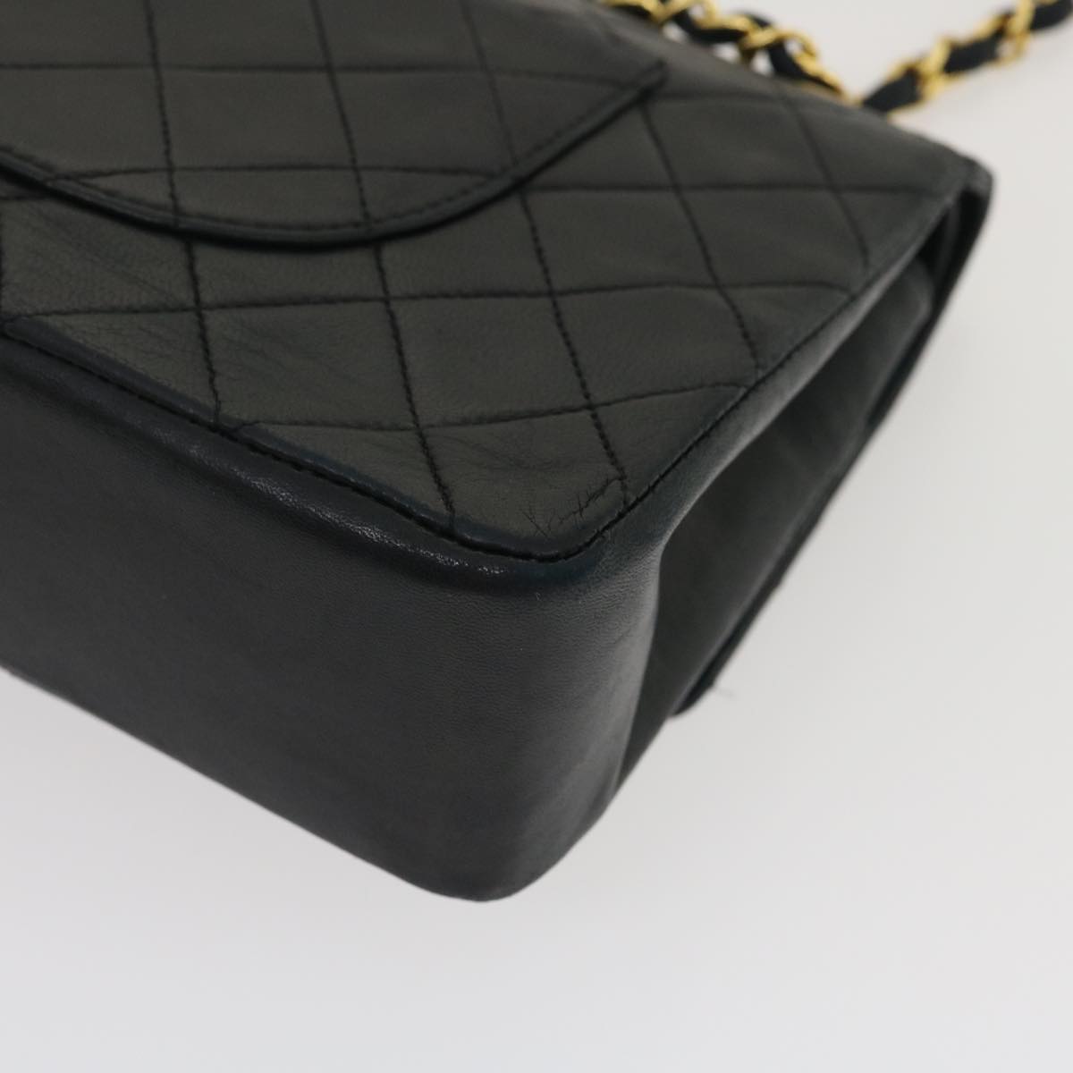 CHANEL Classic Matelasse 25 Chain Flap Shoulder Bag Lamb Skin Black  lt449A