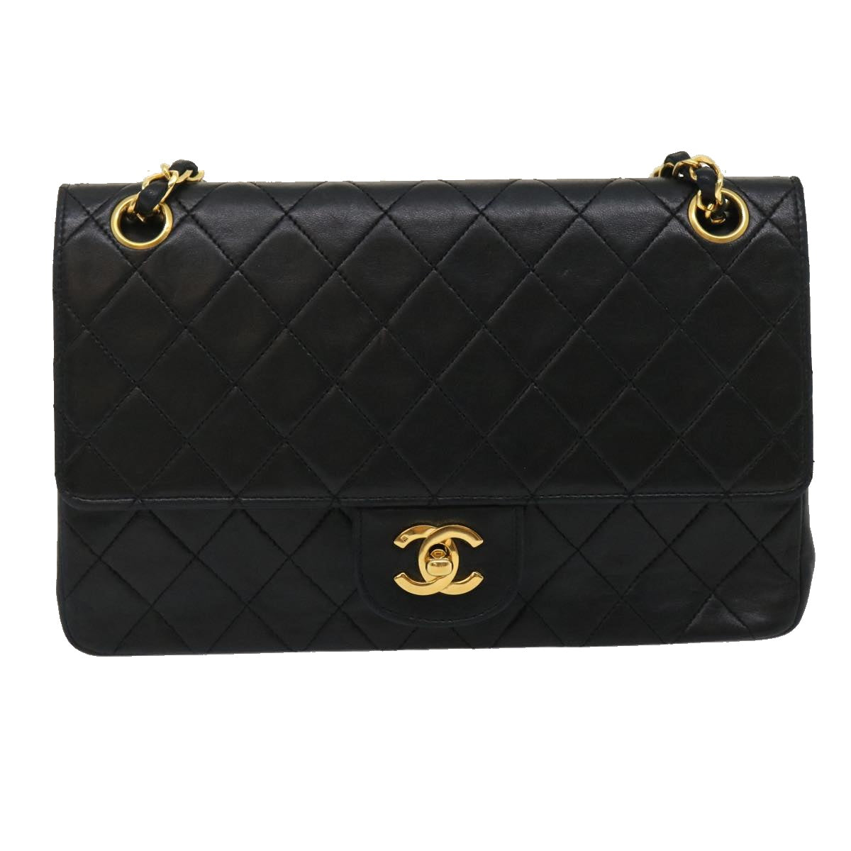CHANEL Classic Matelasse 25 Chain Flap Shoulder Bag Lamb Skin Black  lt449A