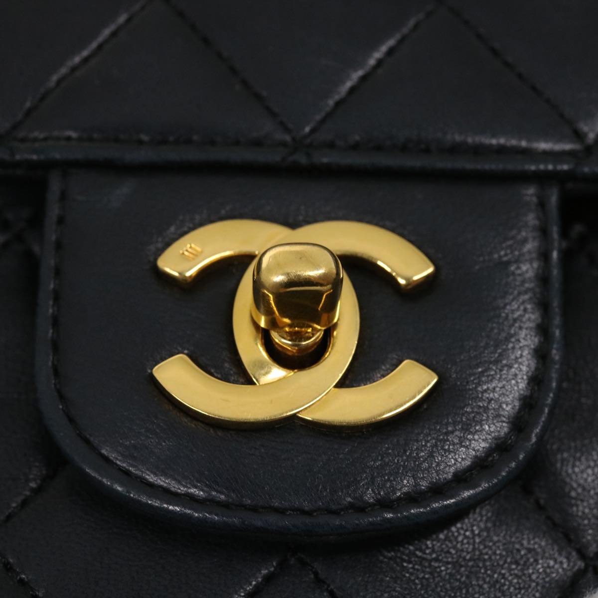 CHANEL Matelasse25 Double Chain Flap Shoulder Bag Lamb Skin Black CC  lt482A