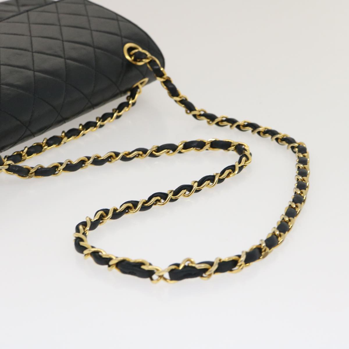 CHANEL Matelasse25 Double Chain Flap Shoulder Bag Lamb Skin Black CC  lt482A