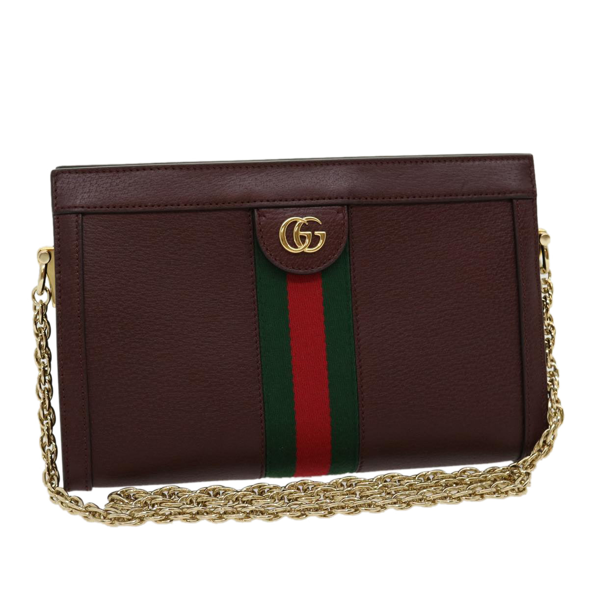 Luxury Gucci Marmont WebSherry Line Shoulder Bag Leather Red 503877493075 Auth lt580