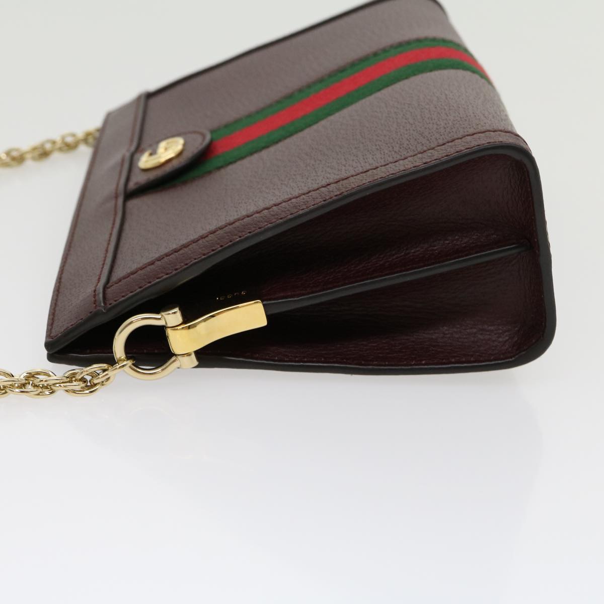 Luxury Gucci Marmont WebSherry Line Shoulder Bag Leather Red 503877493075 Auth lt580