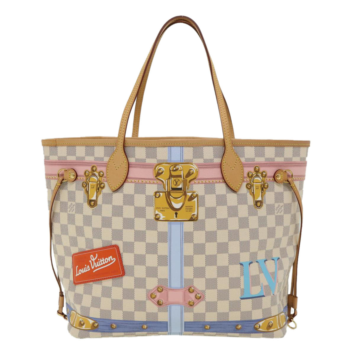 LOUIS VUITTON Damier Azur Summer Trunk Neverfull MM Hand Bag N41065 67494S