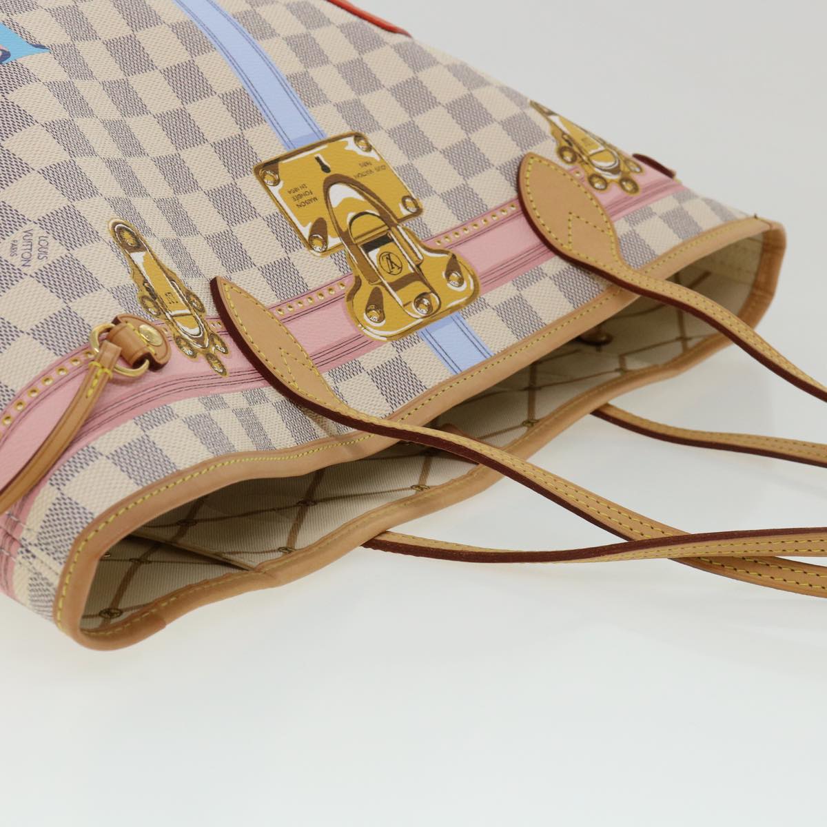 LOUIS VUITTON Damier Azur Summer Trunk Neverfull MM Hand Bag N41065 67494S
