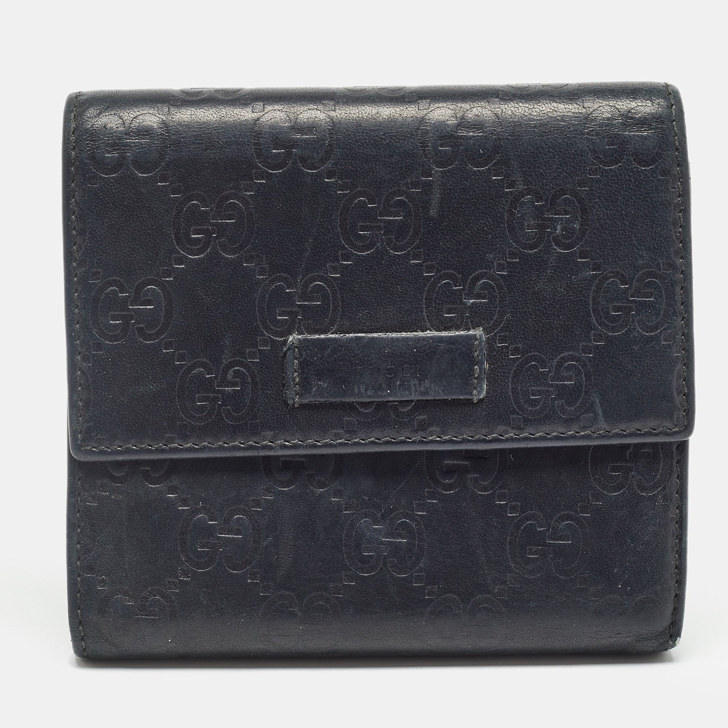 Luxury Gucci Trending 2025 Black Microssima Leather Logo Trifold Wallet