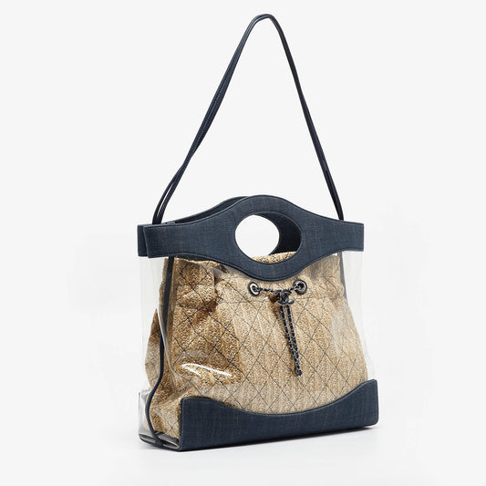 CHANEL Navy Blue PVC and Denim 31 Shopping Bag