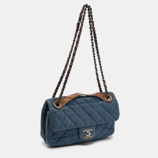 CHANEL Blue Quilted Iridescent Leather Medium In-The-Mix Flap Bag