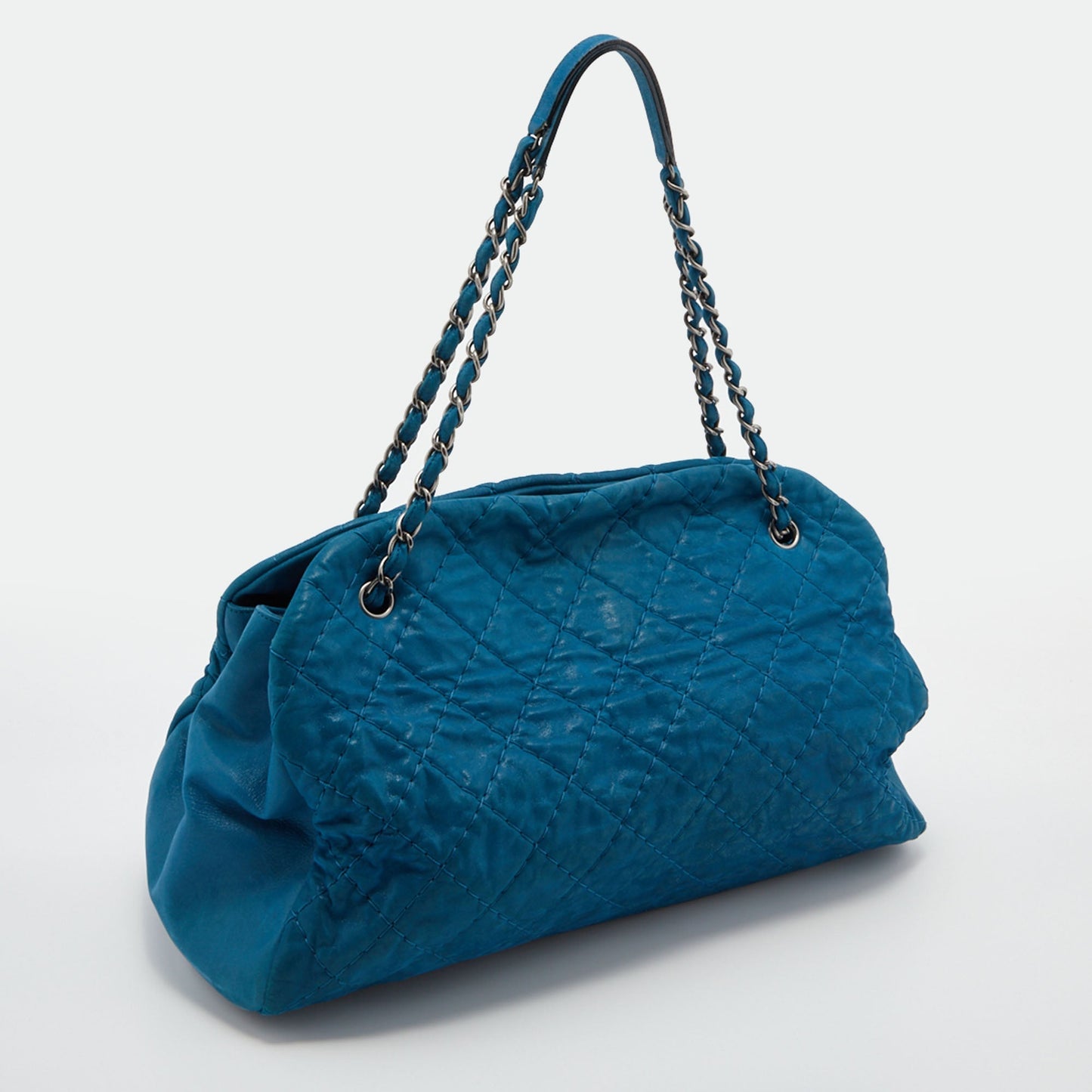 CHANEL Teal Blue Quilted Leather Just Mademoiselle Bowler Bag