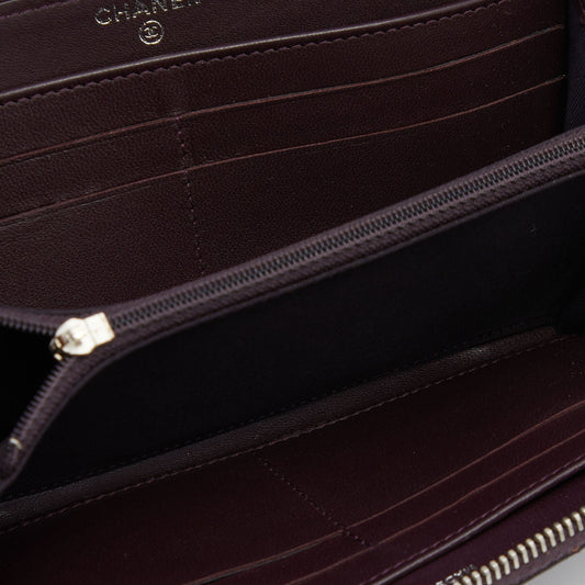 CHANEL Purple Quilted Leather CC Zip Around Wallet