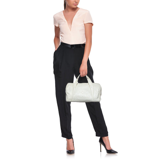 Luxury Chanel Off White Double Quilt Leather Bowler Bag