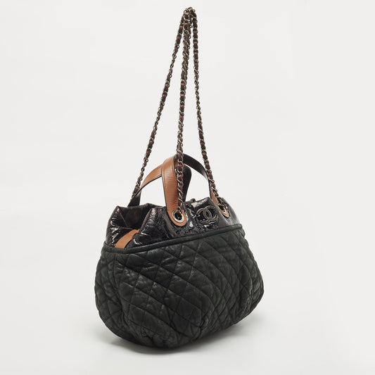 Luxury Chanel Black/Burgundy Quilted Nubuck and Leather In The Mix Bag