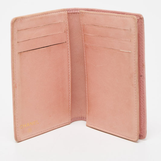 Luxury Chanel Light Pink Caviar Leather CC Bifold Card Case