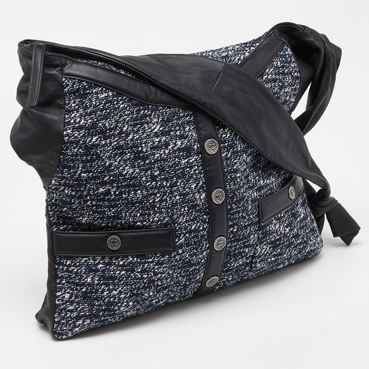 CHANEL Blue/Black Tweed and Leather Large Girl  Bag