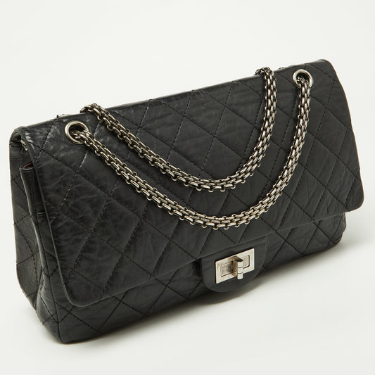 CHANEL Black Quilted Aged Leather Reissue 2.55 Classic 227 Flap Bag