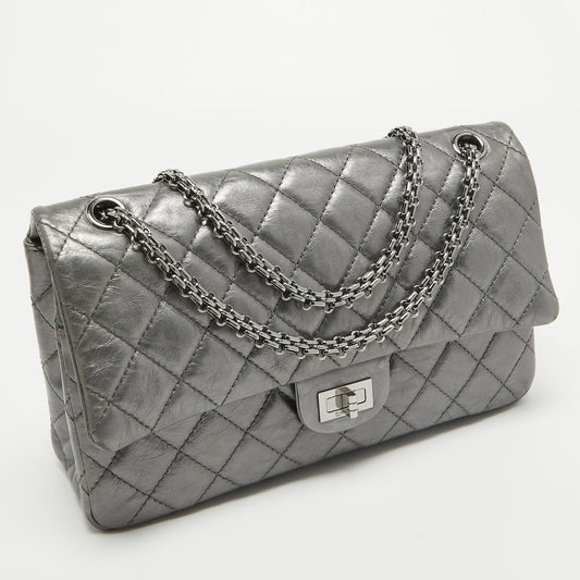 CHANEL Metallic Grey Quilted Leather 226 Reissue 2.55 Flap Bag