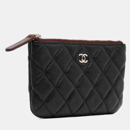 CHANEL Black Quilted Caviar Leather Mini O-Case Zip Pouch