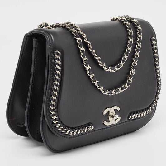 CHANEL Black Leather Medium Braided Chic Flap Bag