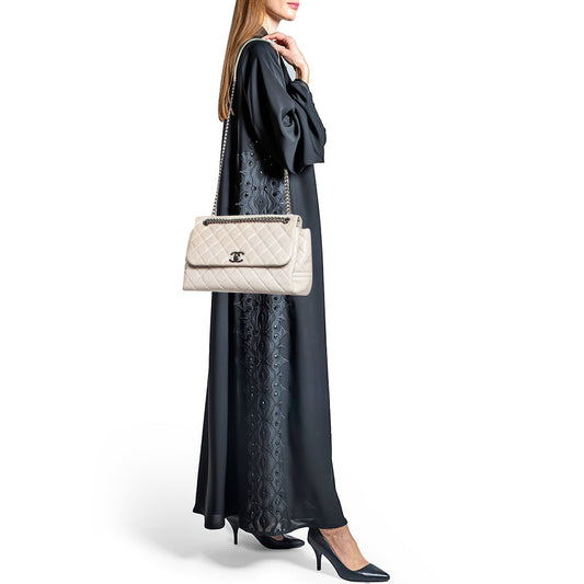 CHANEL Light Grey Quilted Leather Lady Pearly Flap Bag