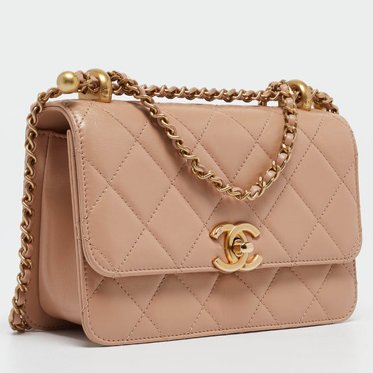CHANEL Beige Quilted Leather Perfect Fit Flap Bag