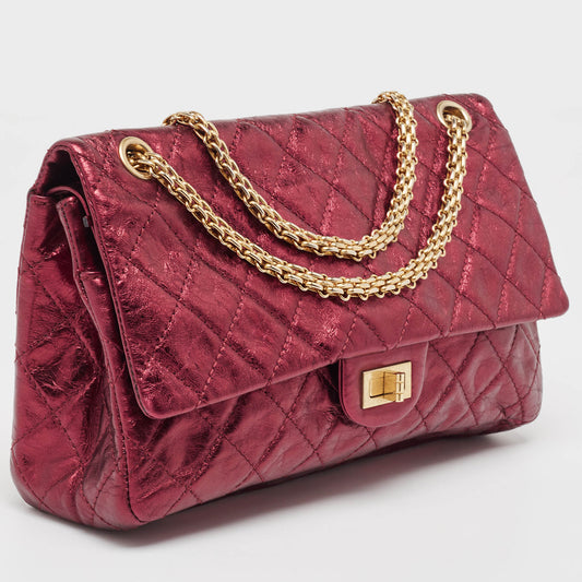 CHANEL Metallic Burgundy Quilted Aged Leather Classic 226 Reissue 2.55 Flap Bag